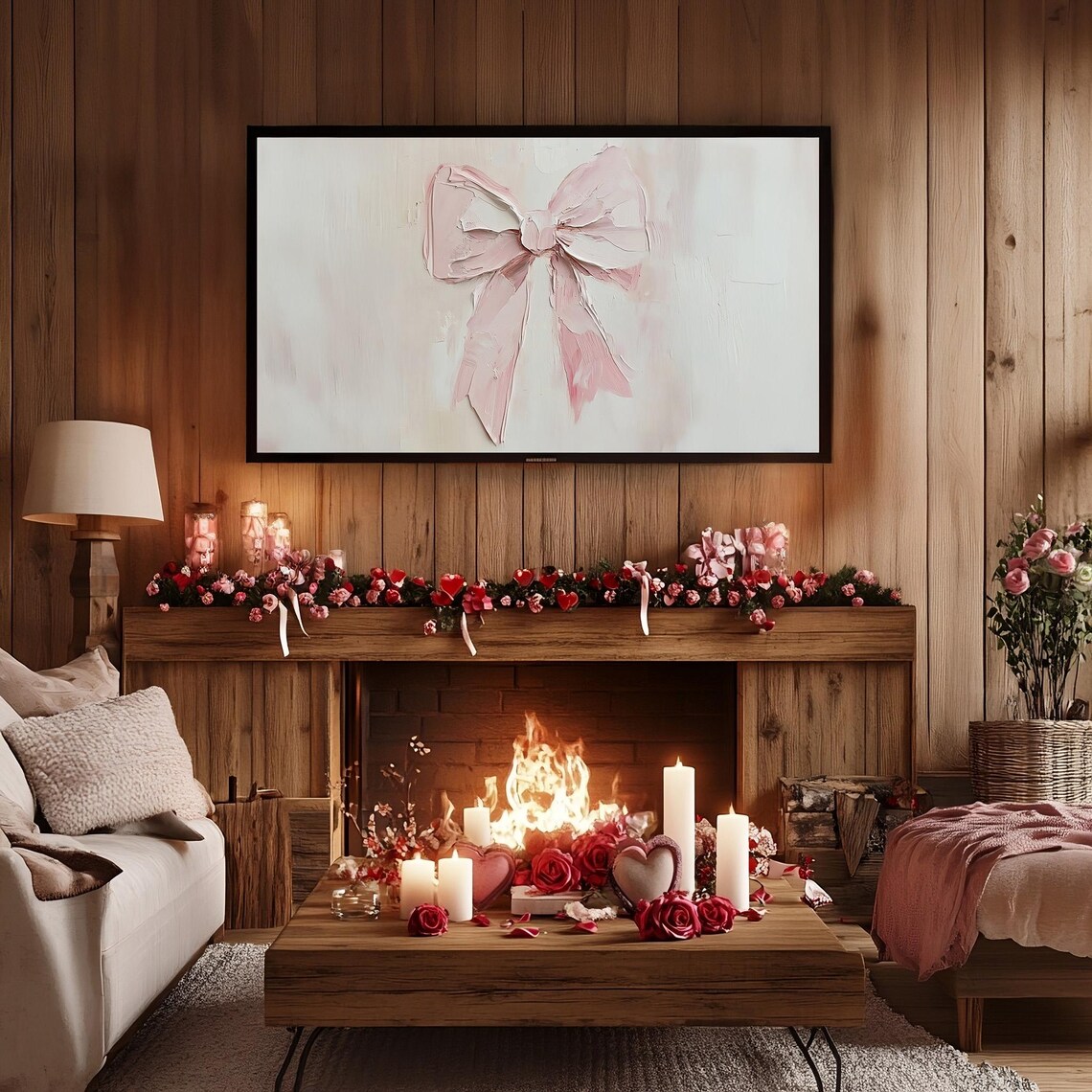 Valentines Day Coquette Pink Bow Art Print - Image 2