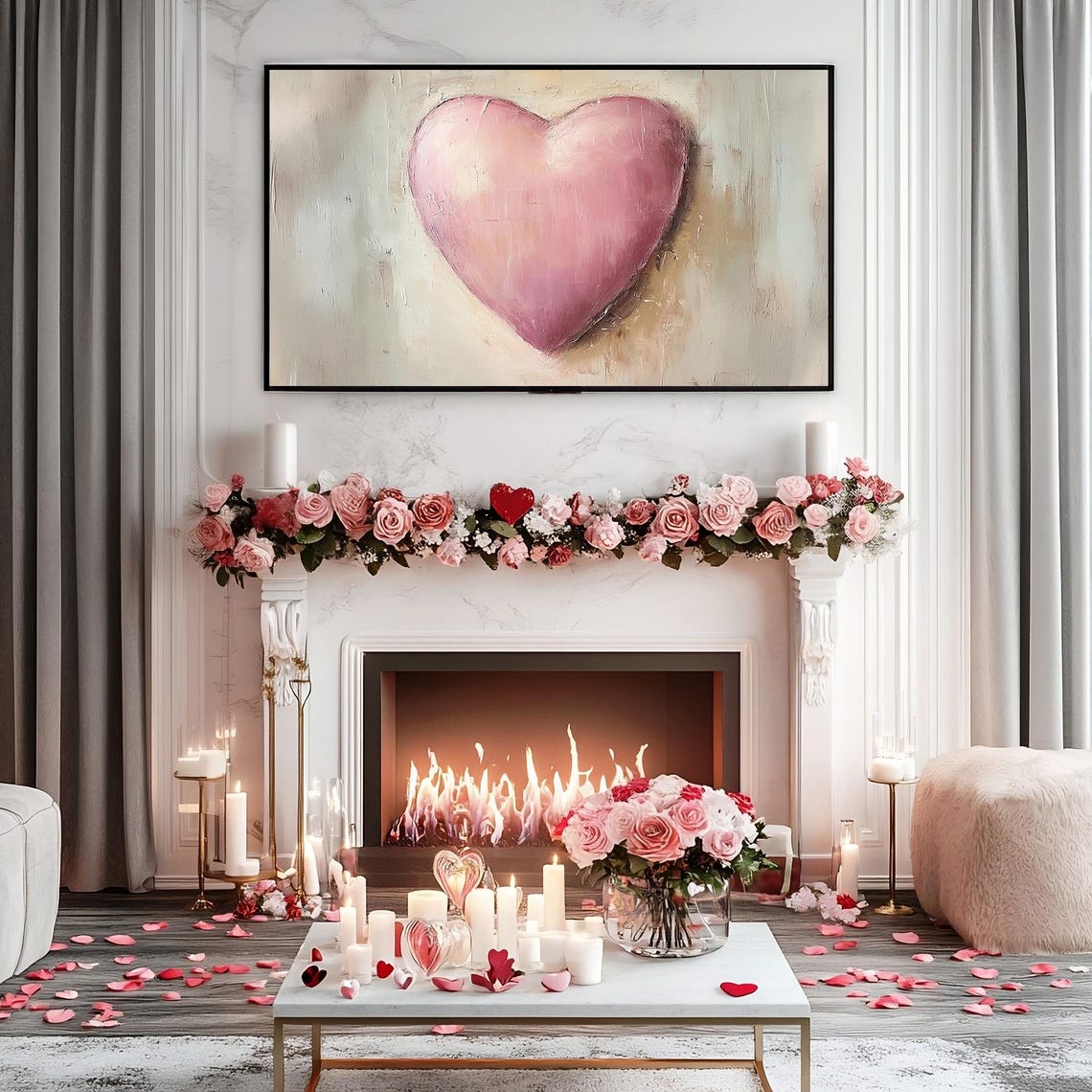 Blush Pink Heart Textured Frame TV Art Romantic Valentine's Poster - Image 4