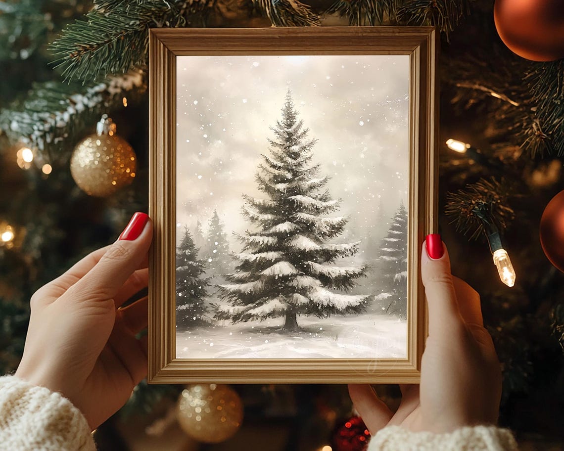 Majestic Snowy Evergreen Pine Tree Winter Forest Landscape Poster - Image 3