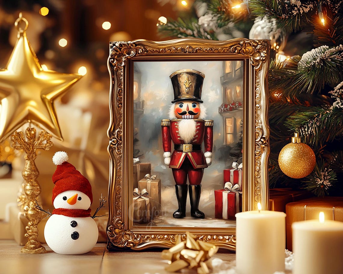 Nutcracker Soldier in Red Coat Among Christmas Gifts Wall Art - Image 6