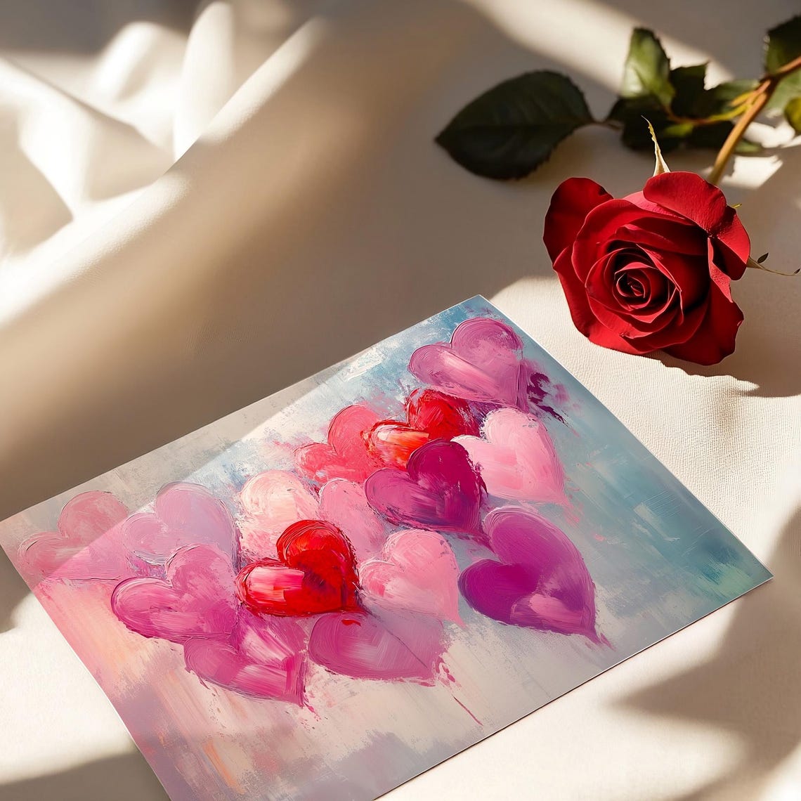 Cluster of Pink and Red Hearts Bold Impasto Valentine Art Poster - Image 4