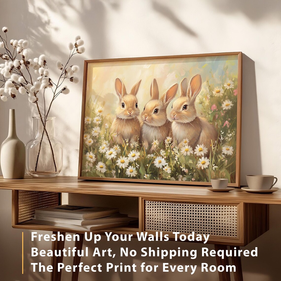 Easter Bunny Print, Cute Neutral Spring Wildflower - Image 3