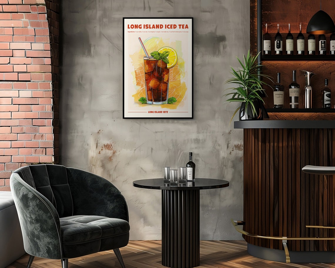 Long Island Iced Tea Cocktail Recipe Retro Poster Bar Cart Wall Art - Image 2