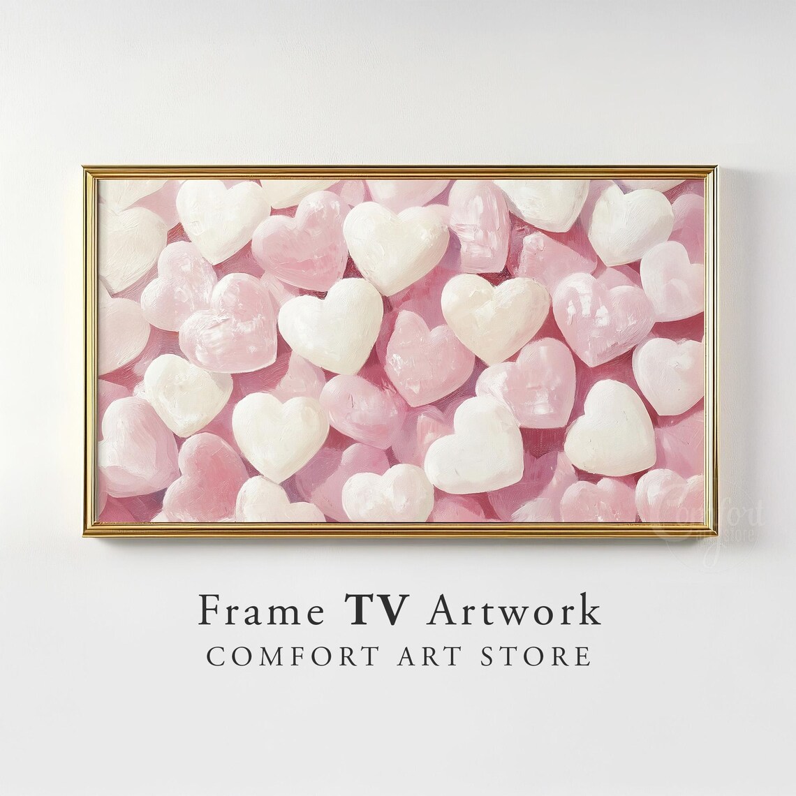 Valentines Pink Candy Hearts Vintage Painting Cozy Frame TV Wall Art - Image 2