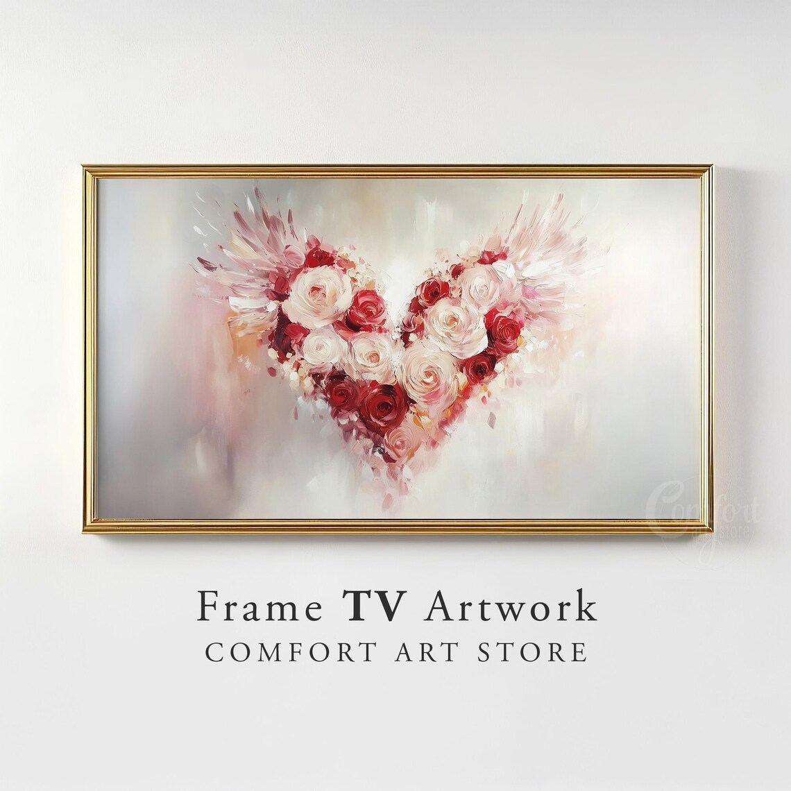 Valentines Day Frame Tv Art Frame Tv Red Pink Heart Of Roses Tv Vintage Valentines Heart Wings Painting Moody Romantic Home Dcor - Image 2