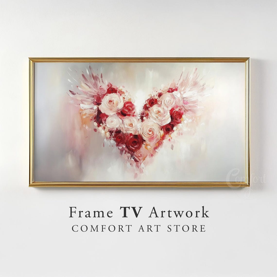 Winged Rose Heart Red White Roses Frame TV Art Romantic TV Poster - Image 2