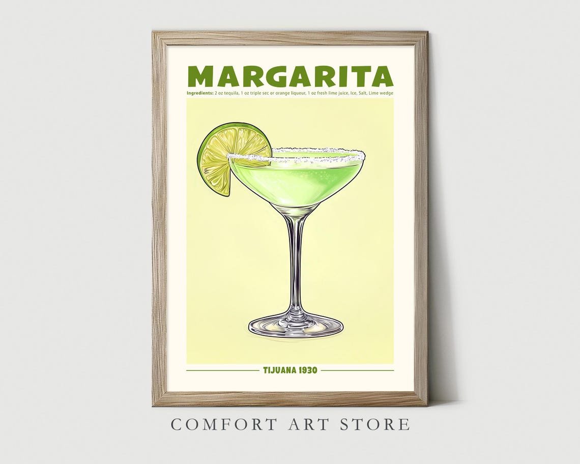 Margarita Cocktail Print Cocktail Poster Alcohol Cocktail Margarita Wall Art Home Bar Cart Decor Retro Drink Sign Margarita Recipe - Image 2