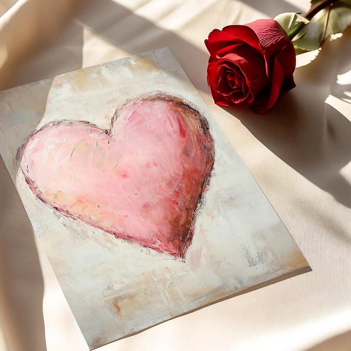 Pink Heart Oil Painting Rustic Vintage Valentines Day Decor Poster - Image 6
