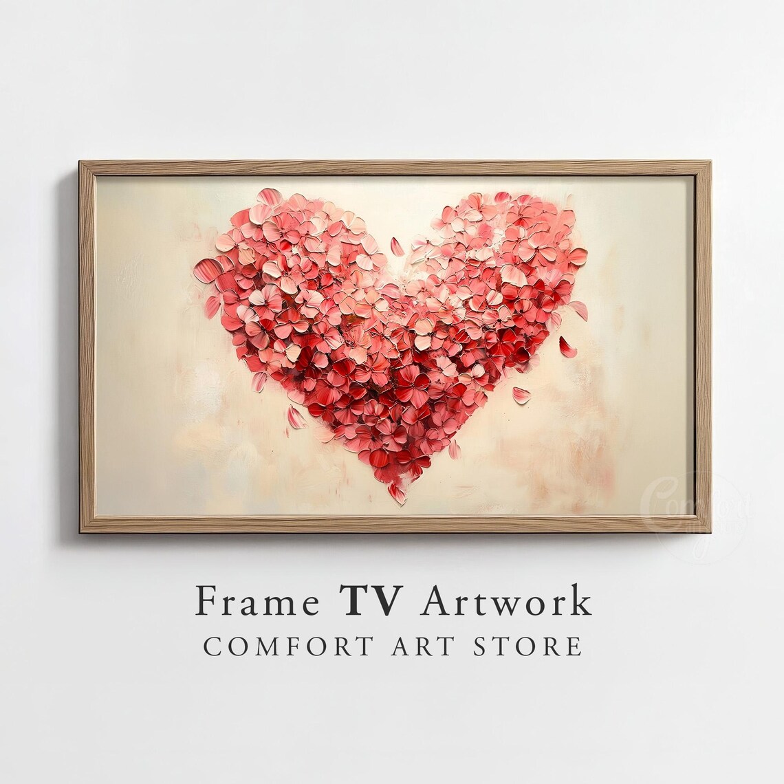 Red Pink Petal Heart Art Oil Painting Romantic Valentines Decor Poster