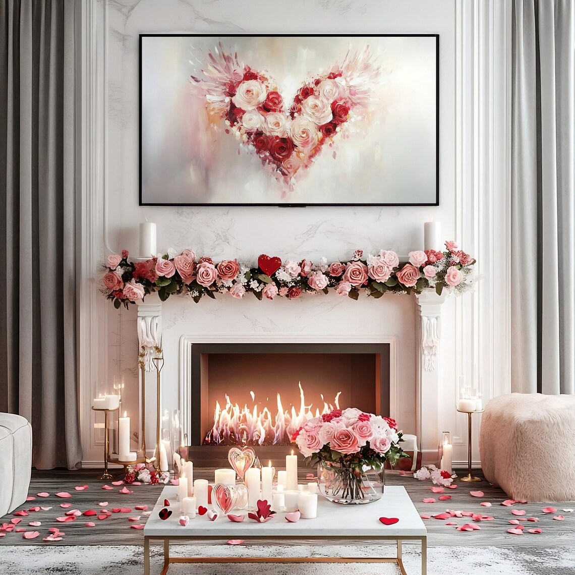 Valentines Day Frame Tv Art Frame Tv Red Pink Heart Of Roses Tv Vintage Valentines Heart Wings Painting Moody Romantic Home Dcor - Image 3