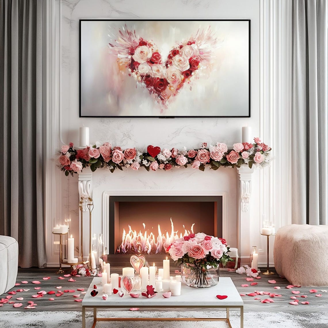 Winged Rose Heart Red White Roses Frame TV Art Romantic TV Poster - Image 3