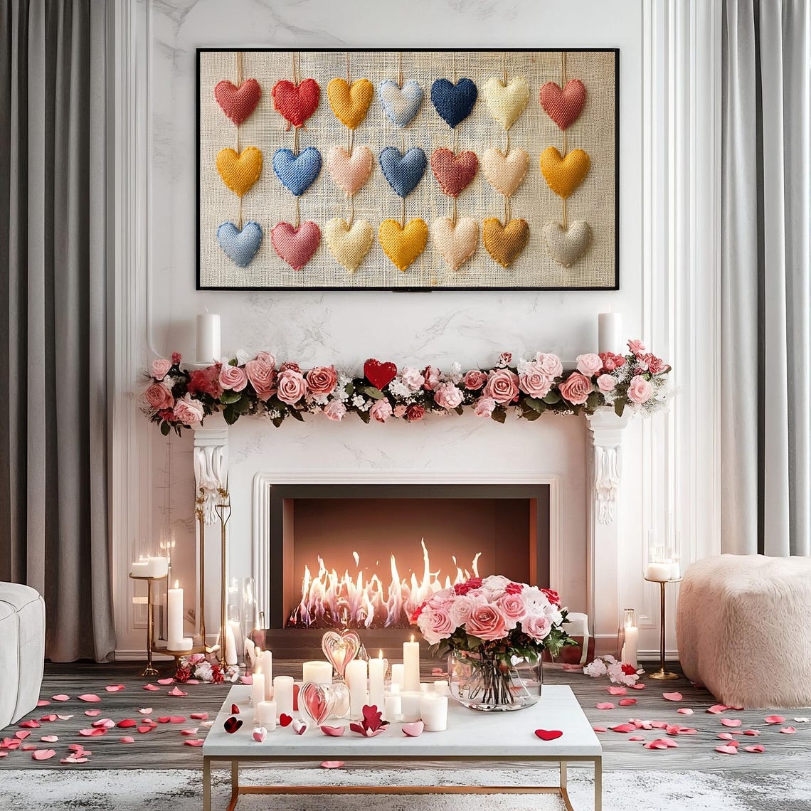 Valentines Stitched Heart Grid Farmhouse Embroidery Frame TV Wall Art - Image 4