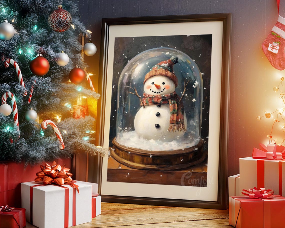 Cute Snowman Under Glass Dome with Knit Hat and Scarf Poster - Image 3