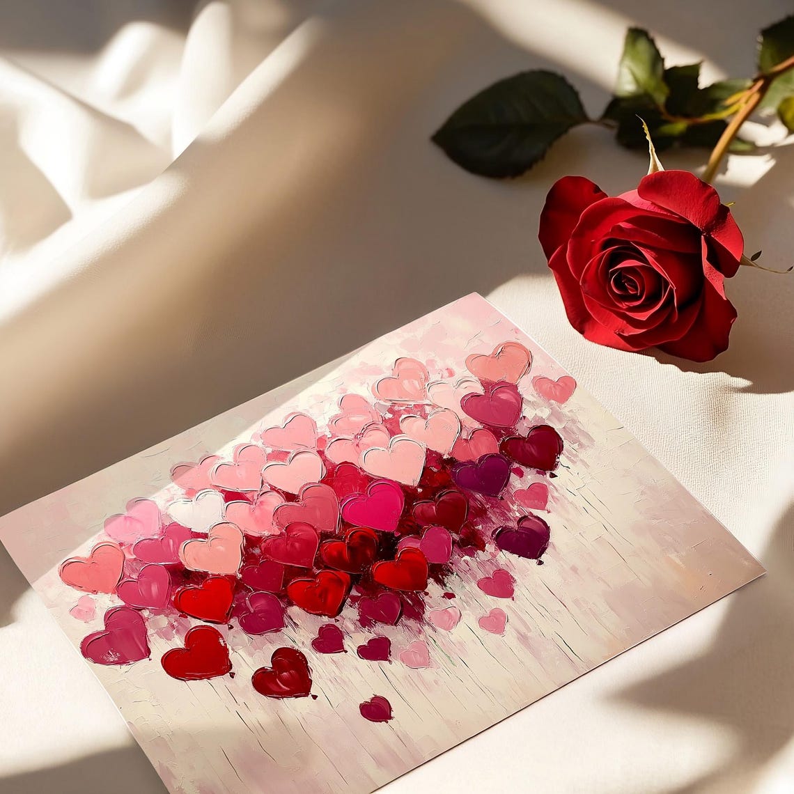 Red Pink Impasto Hearts Cluster Painting Valentines Decor Poster - Image 6