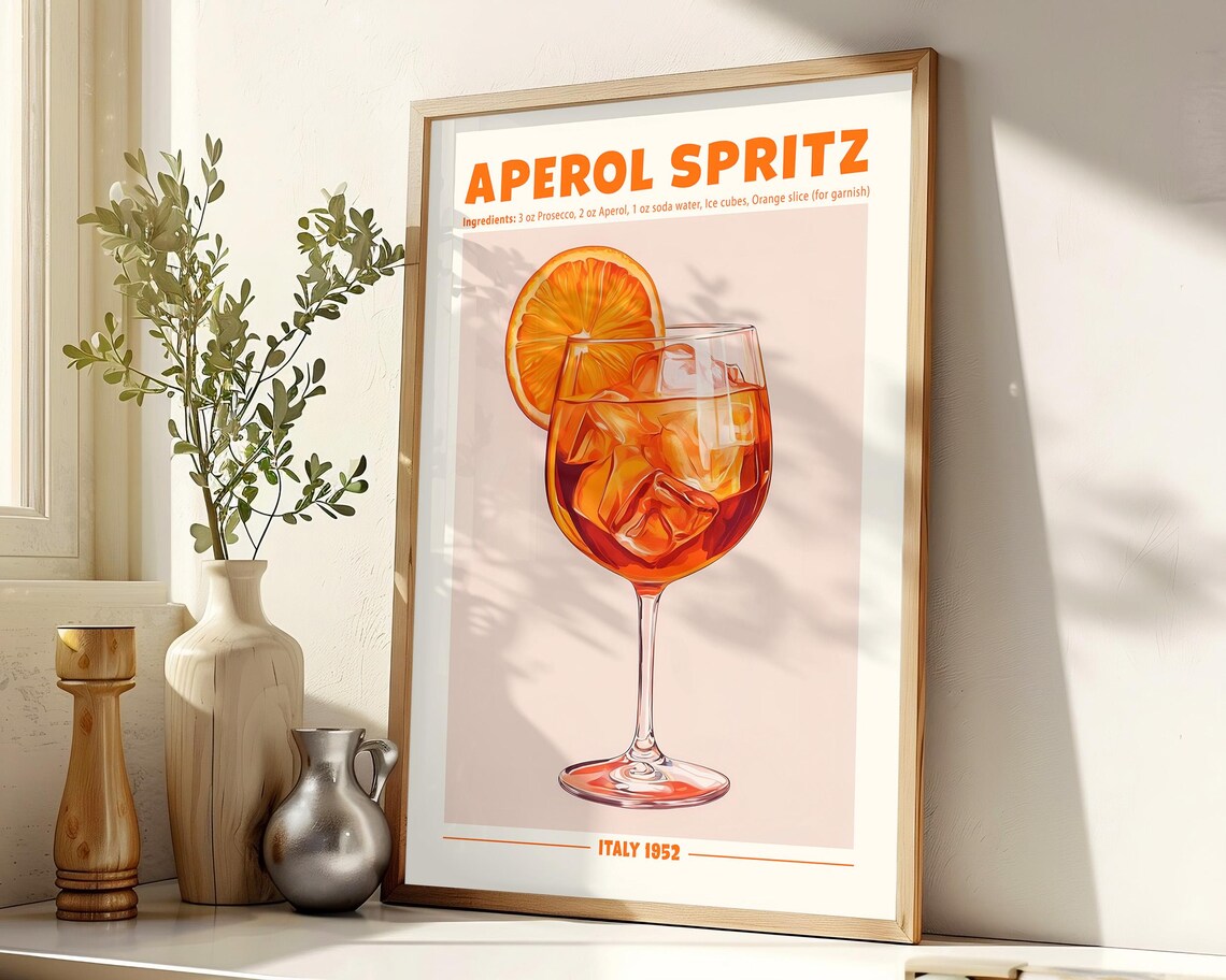 Aperol Spritz Cocktail Recipe Italy 1952 Retro Bar Decor Poster - Image 8