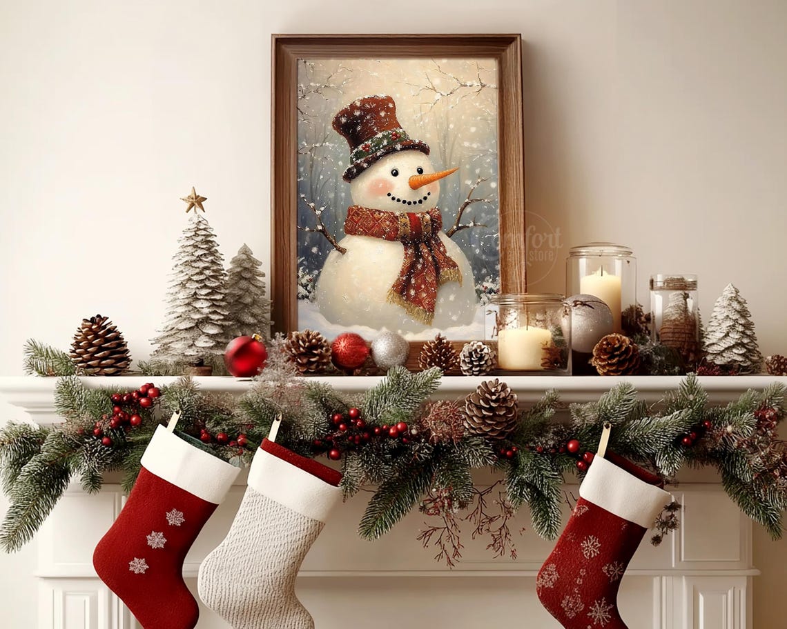 Friendly Cheerful Snowman with Top Hat and Red Scarf Winter Poster - Image 4