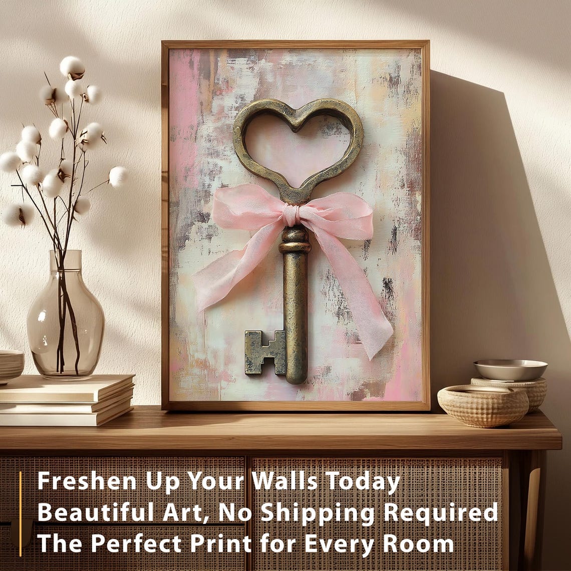 Heart Key with Pink Ribbon Bow Antique Love Valentine Poster - Image 4