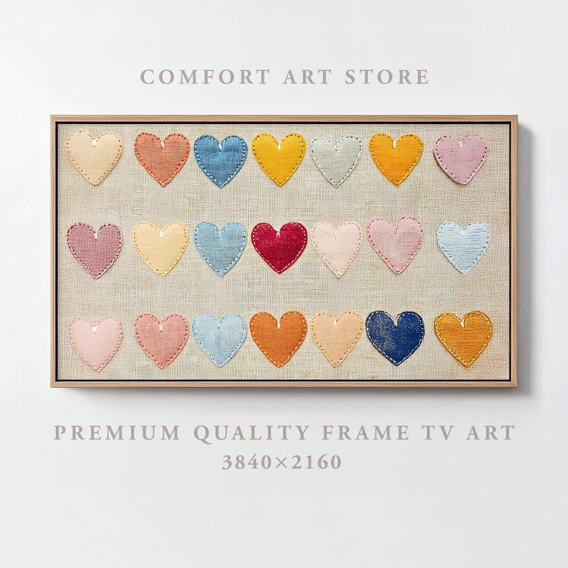 Valentines Stitched Hearts Grid Farmhouse Rustic Frame TV Wall Art - Image 5