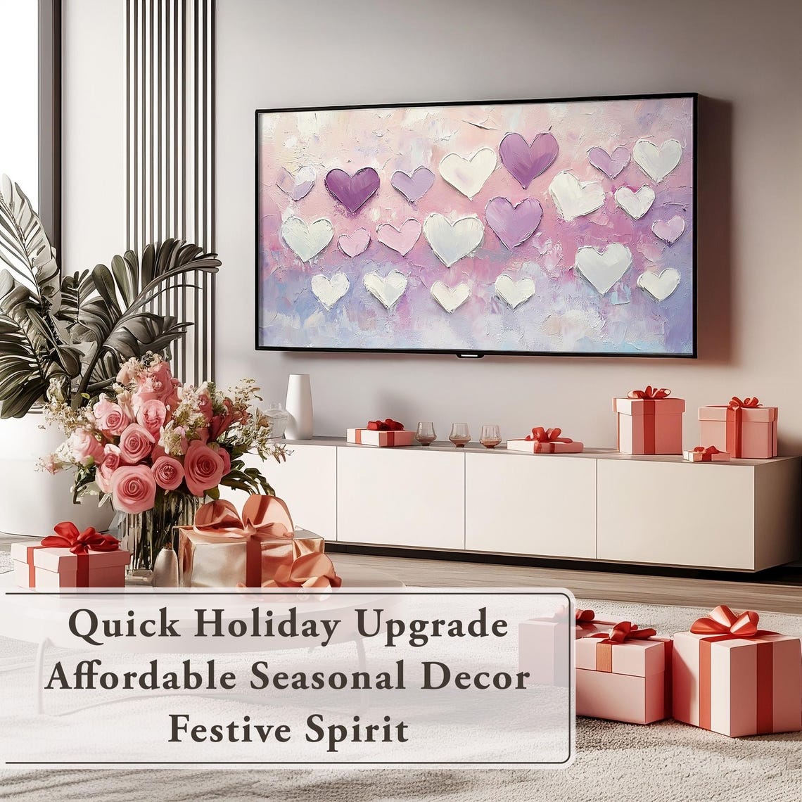 Purple Lavender Impasto Hearts Frame TV Art Romantic Pastel TV Poster - Image 5