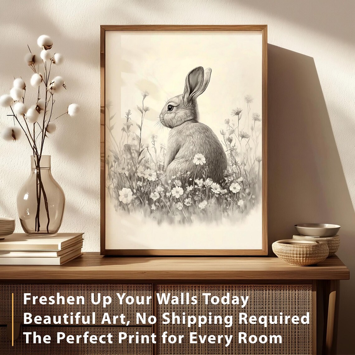 Easter Bunny Sketch, Vintage Antique Spring Nursery Art - Image 4