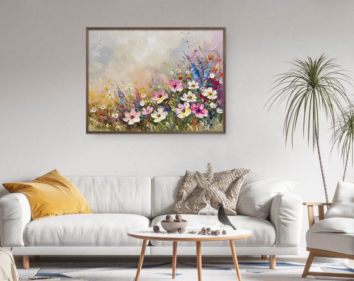 Vibrant Impasto Floral Close Up Pink Cosmos Oil Texture Poster - Image 2