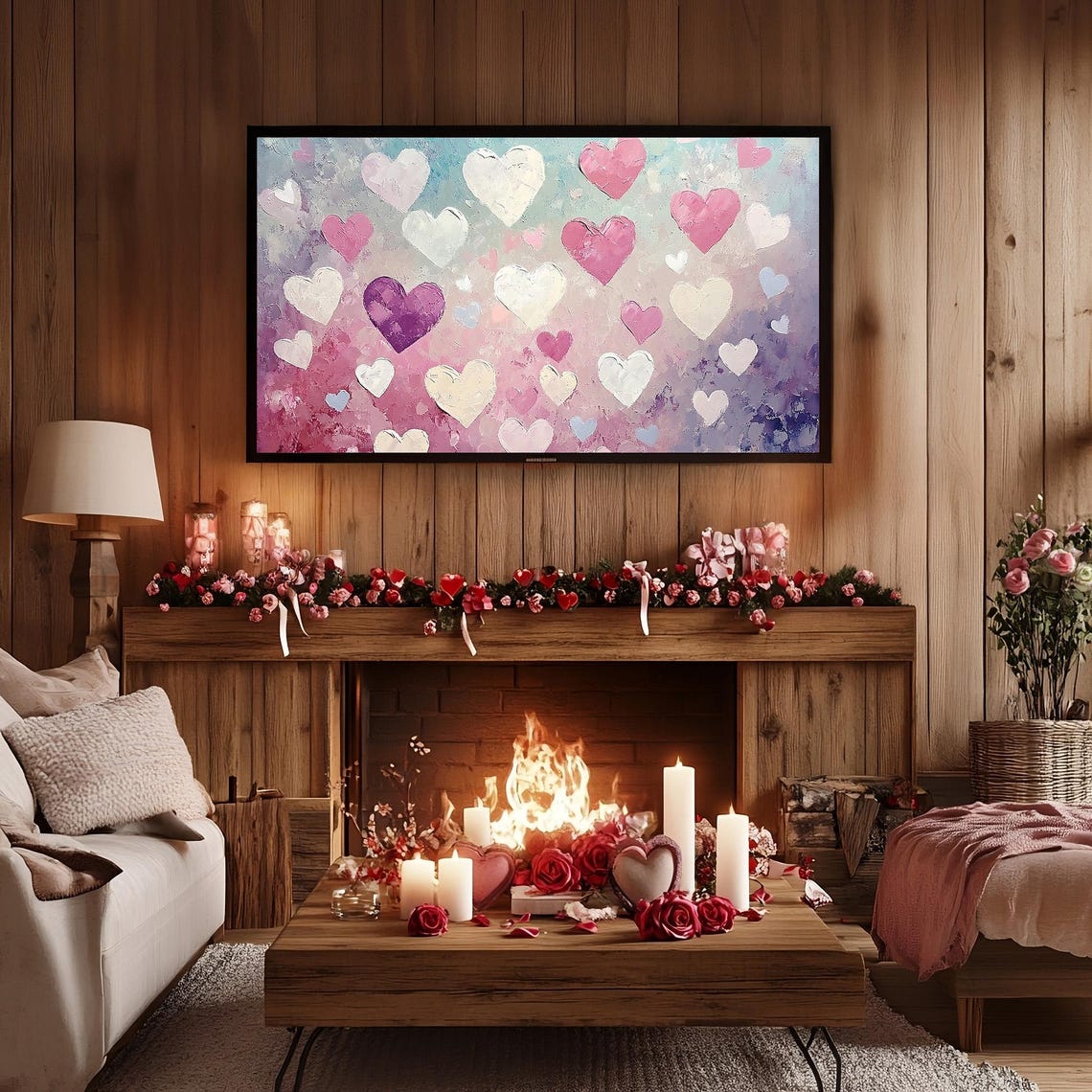 Scattered Pastel Impasto Hearts Frame TV Art Dreamy Valentine Poster - Image 2
