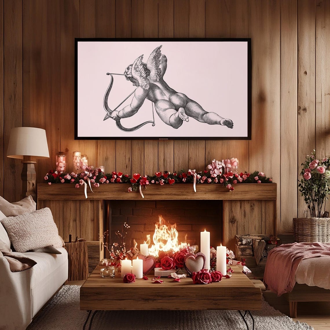 Cupid Drawing Bow Engraving Antique Valentine Frame TV Art Poster - Image 4