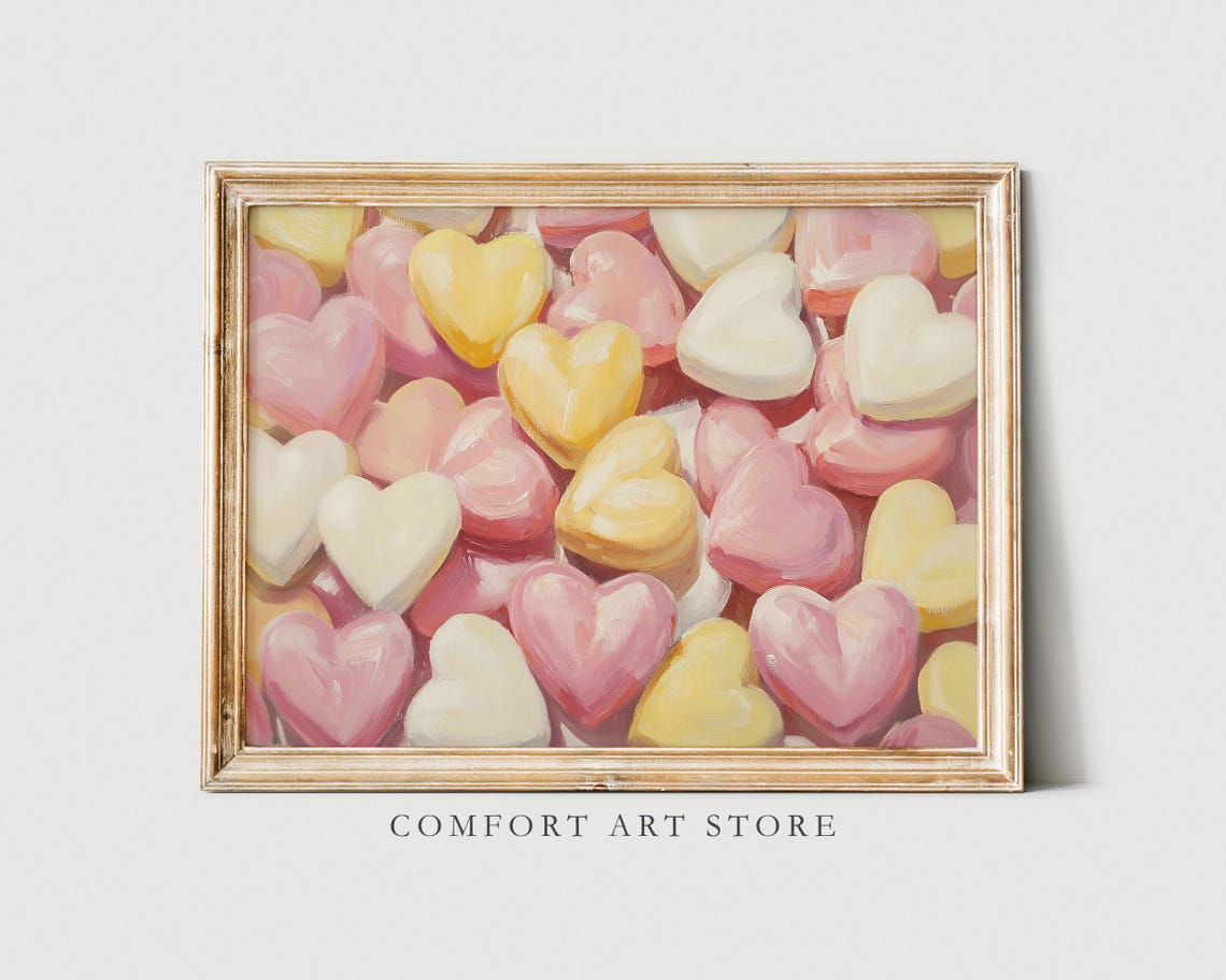 Pink Yellow White Heart Candies Painting Sweet Nursery Wall Poster