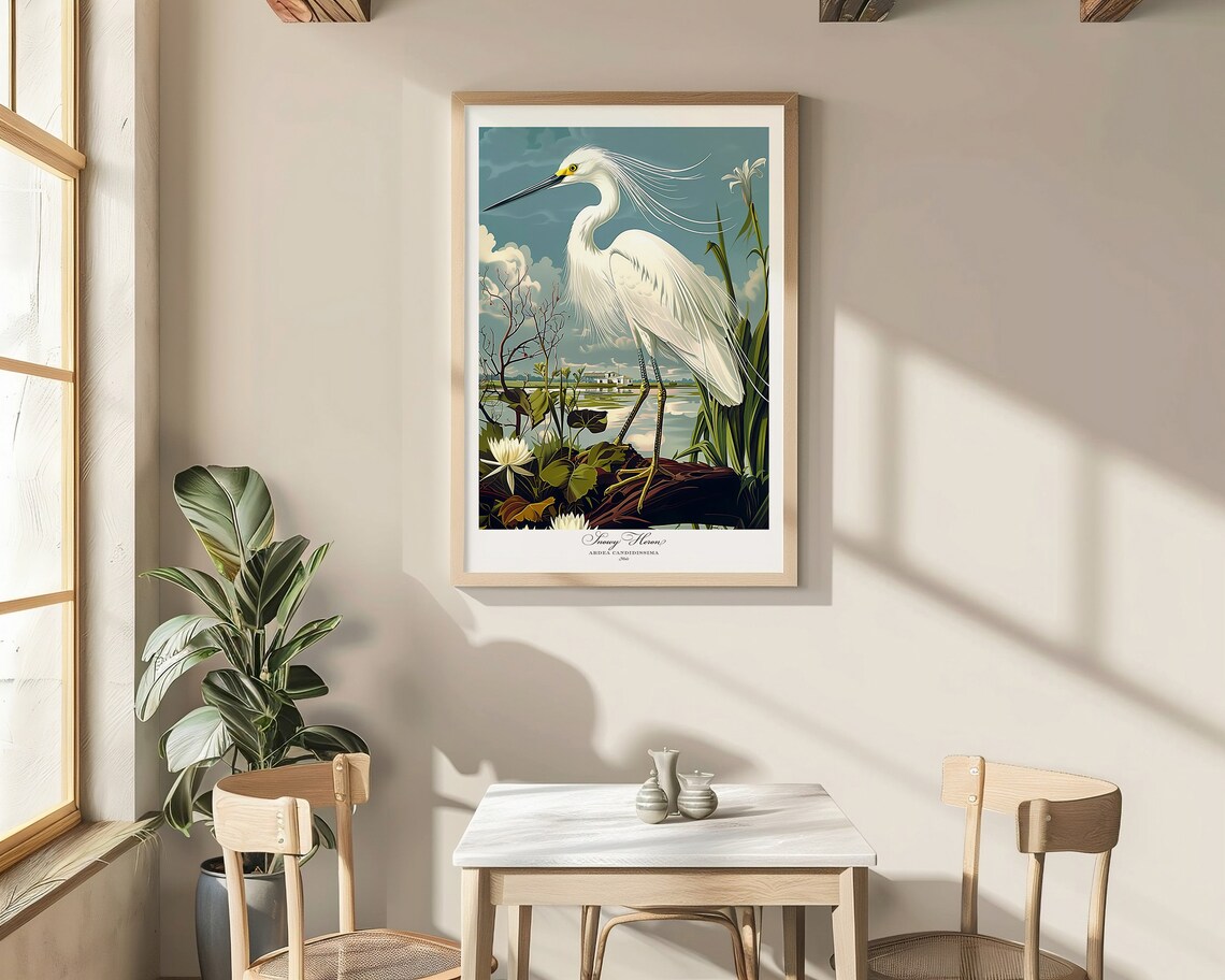Audubon Style Snowy Heron Vintage Bird Art Print - Image 6