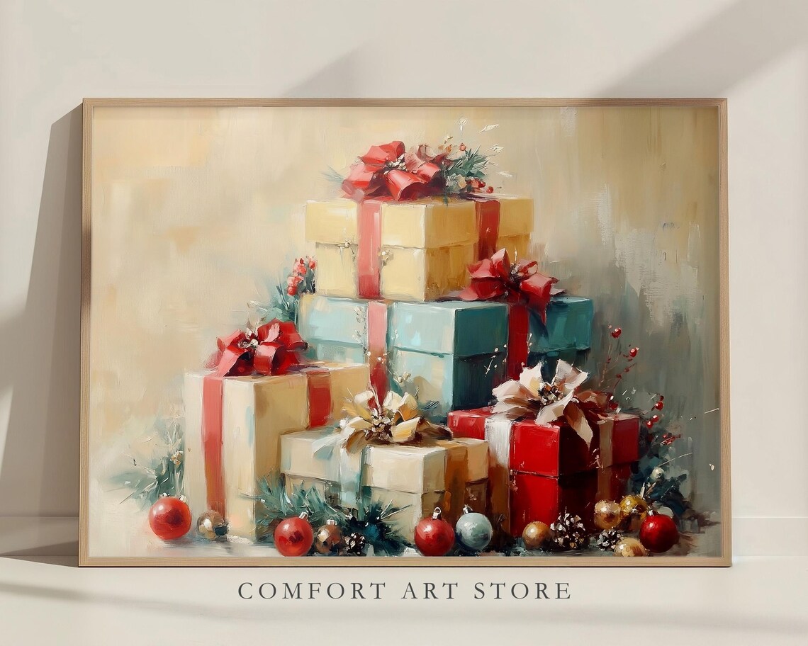 Stack of Christmas Gifts with Ribbons Vintage Holiday Poster - Image 7