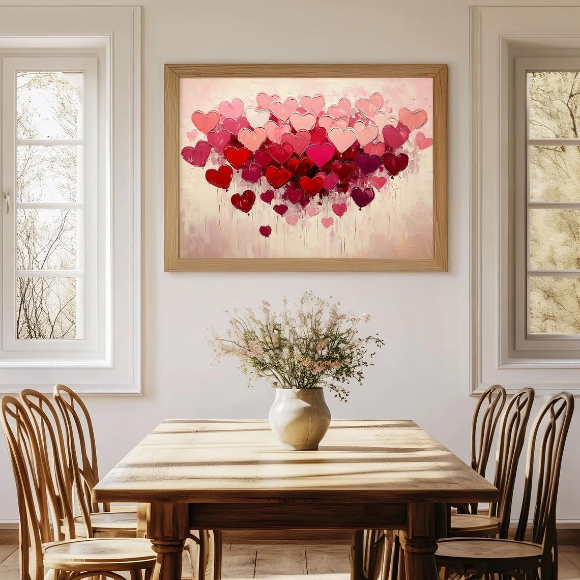 Red Pink Impasto Hearts Cluster Painting Valentines Decor Poster - Image 2