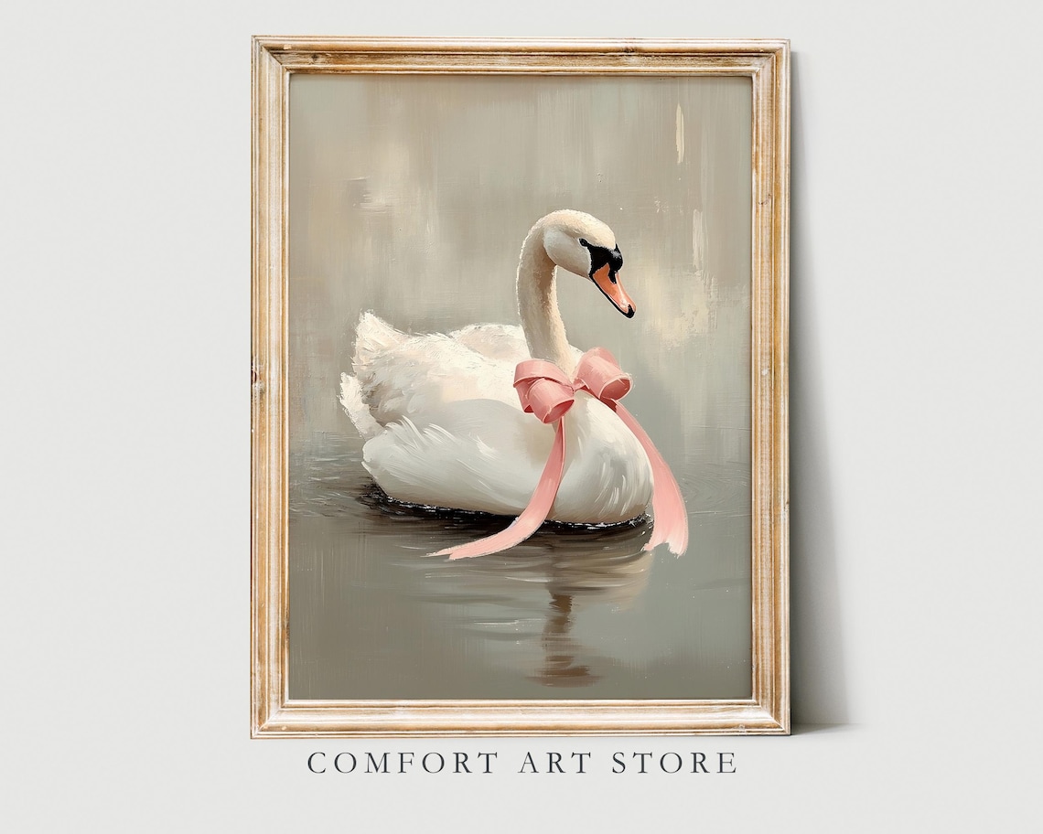 Vintage Valentines Swan Art Print, Pastel Pink - Image 5