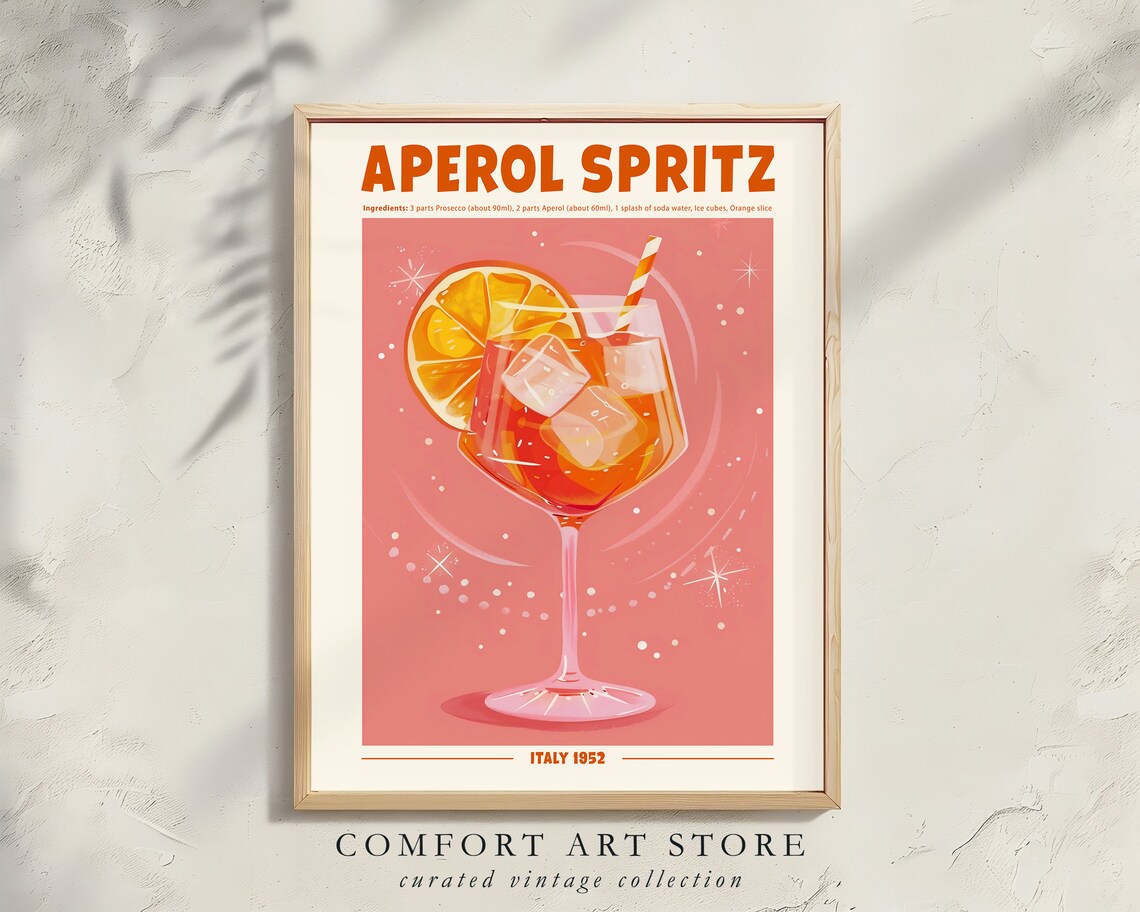 Aperol Spritz Cocktail Retro Poster, Home Bar Decor - Image 8