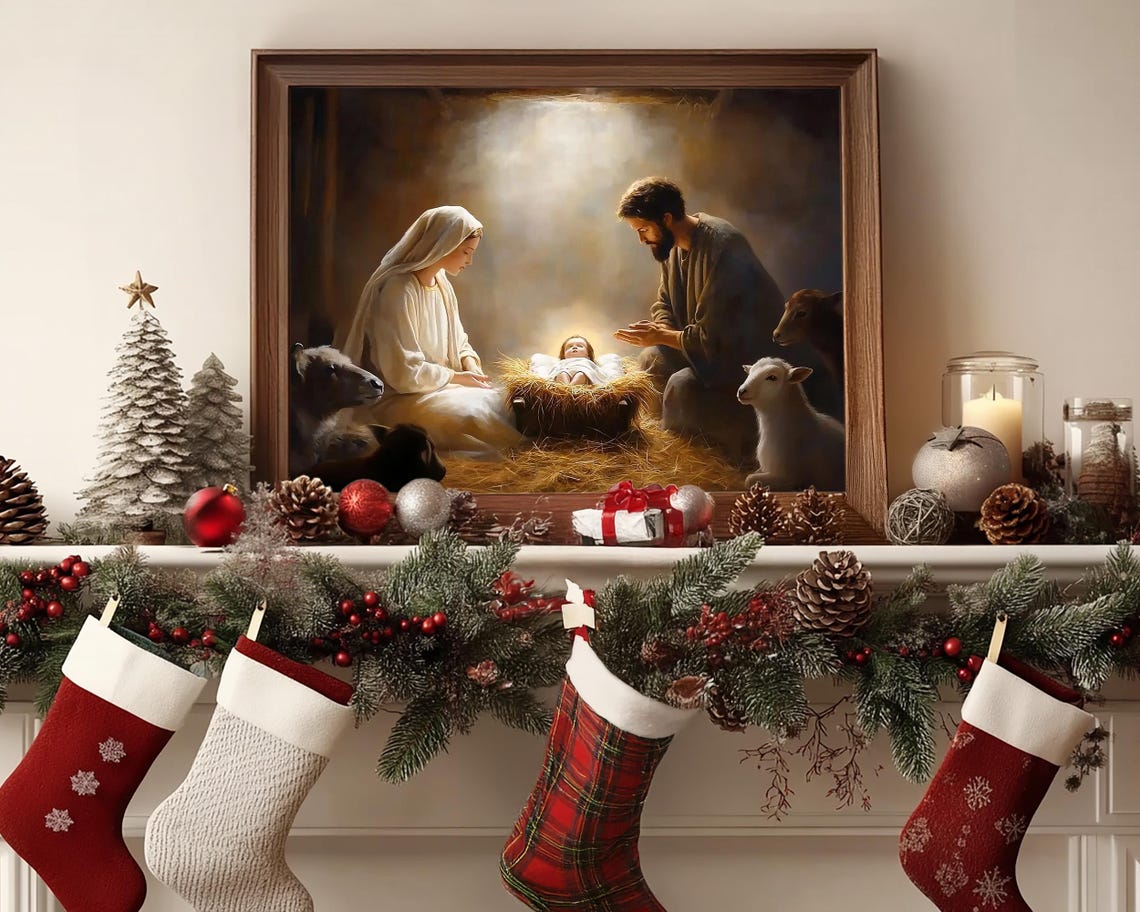 Nativity Scene With Mary Joseph and Baby Jesus in the Manger Poster - Image 7