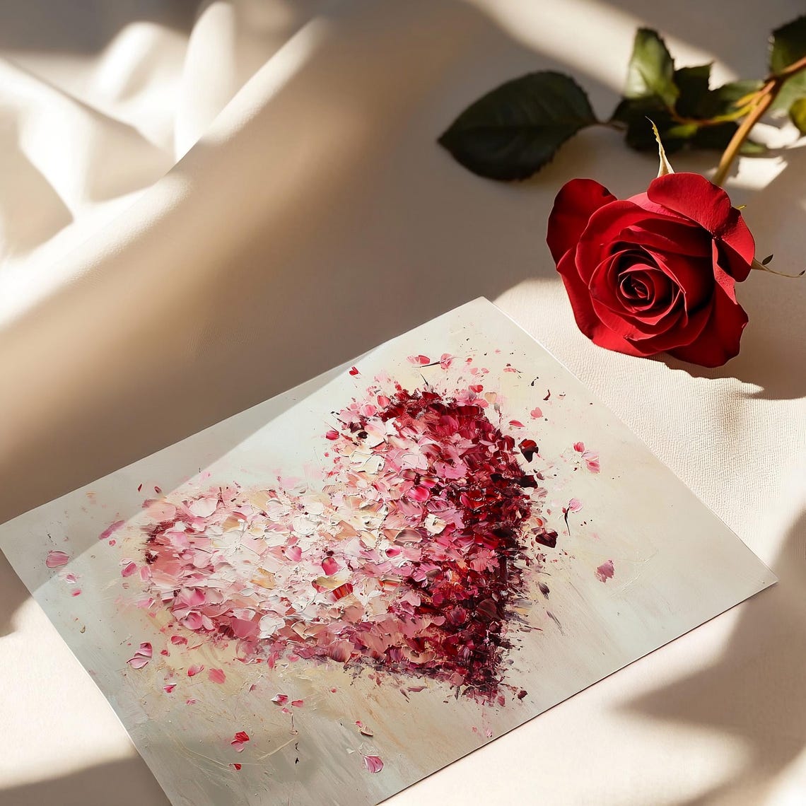 Red Pink Impasto Petal Heart Oil Painting Valentines Decor Poster - Image 6