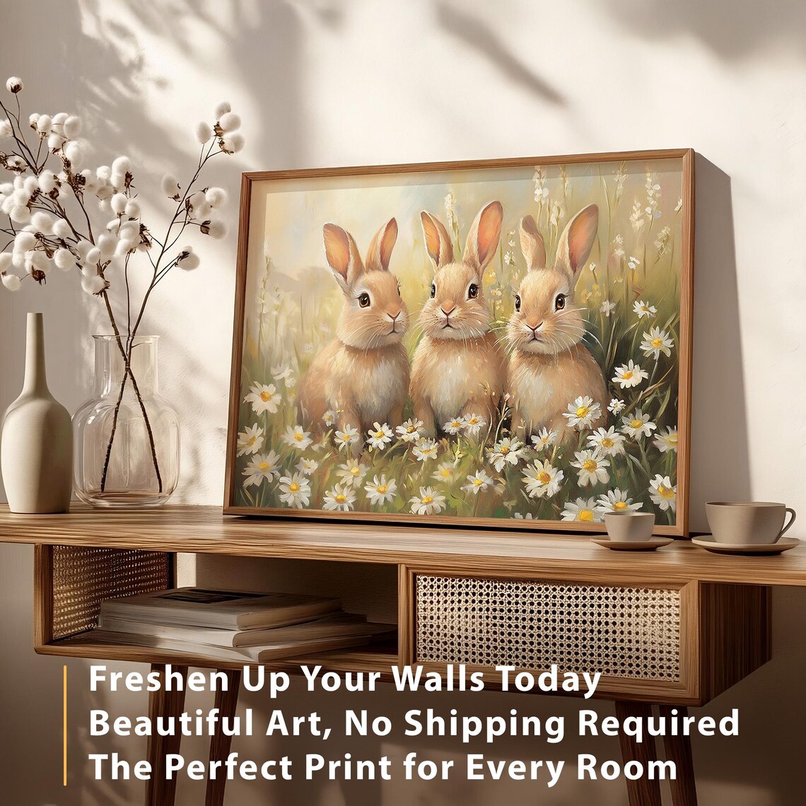 Easter Bunny Print, Cute Spring Wildflower Nursery Decor - Image 4