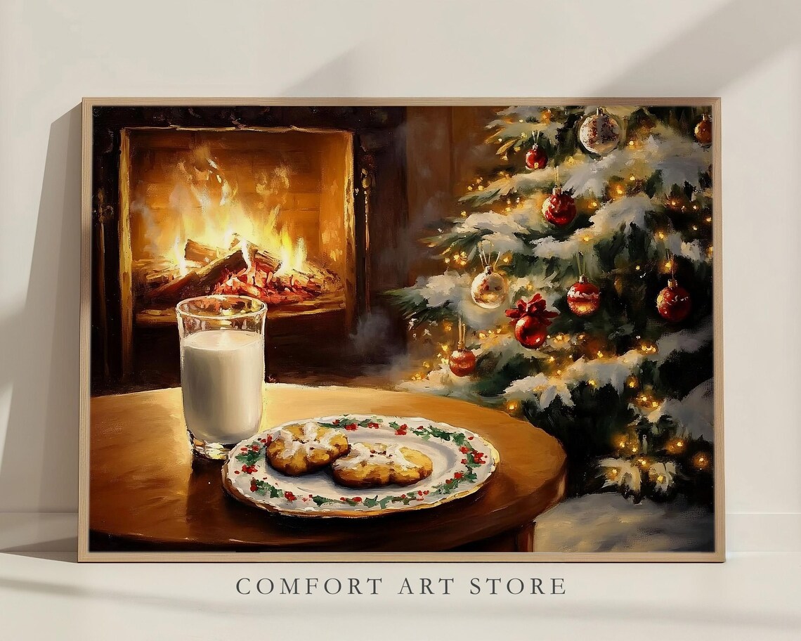 Cookies and Milk for Santa by Fireplace Christmas Eve Scene Poster - Image 6