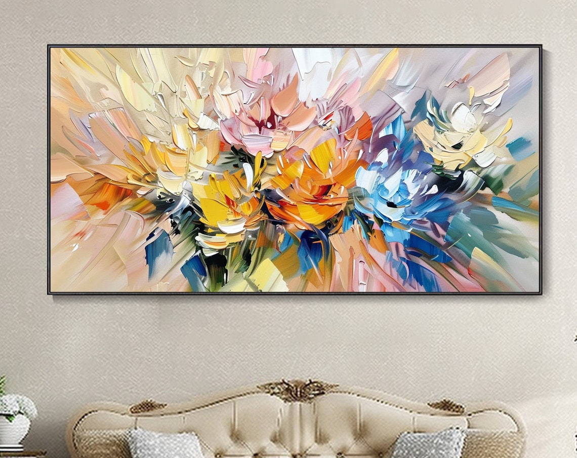 Abstract Flower Hand Oil Painting Original Living Room Wall Art Modern Fashion Floral Landscape Gift For Her Artworks Christmas Gift