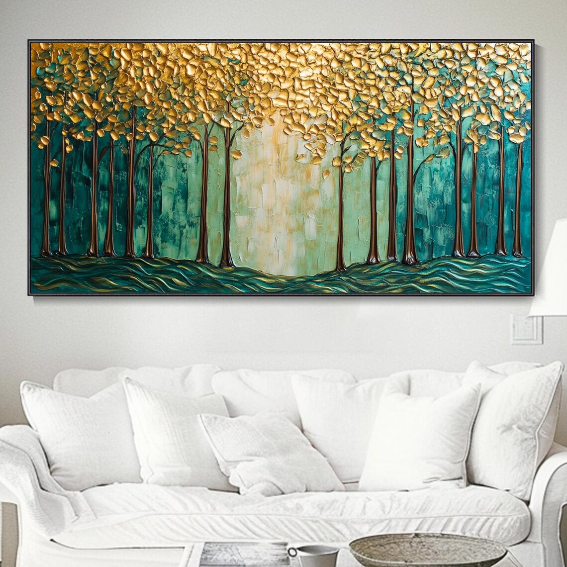 Golden Trees In Emerald Forest Gold Leaf Nature Painting Poster