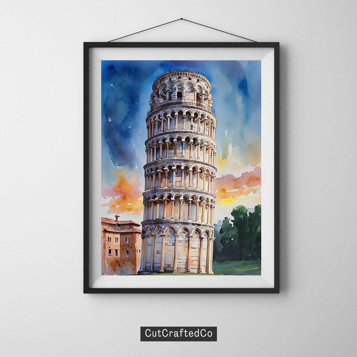 Leaning Tower Of Pisa Watercolor Italian Landmark Sunset Poster