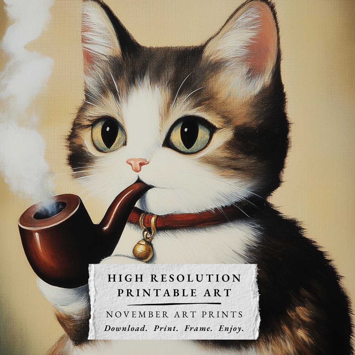 Pipe Smoking Cat Funny Vintage Animal Painting Kitten Poster - Image 4