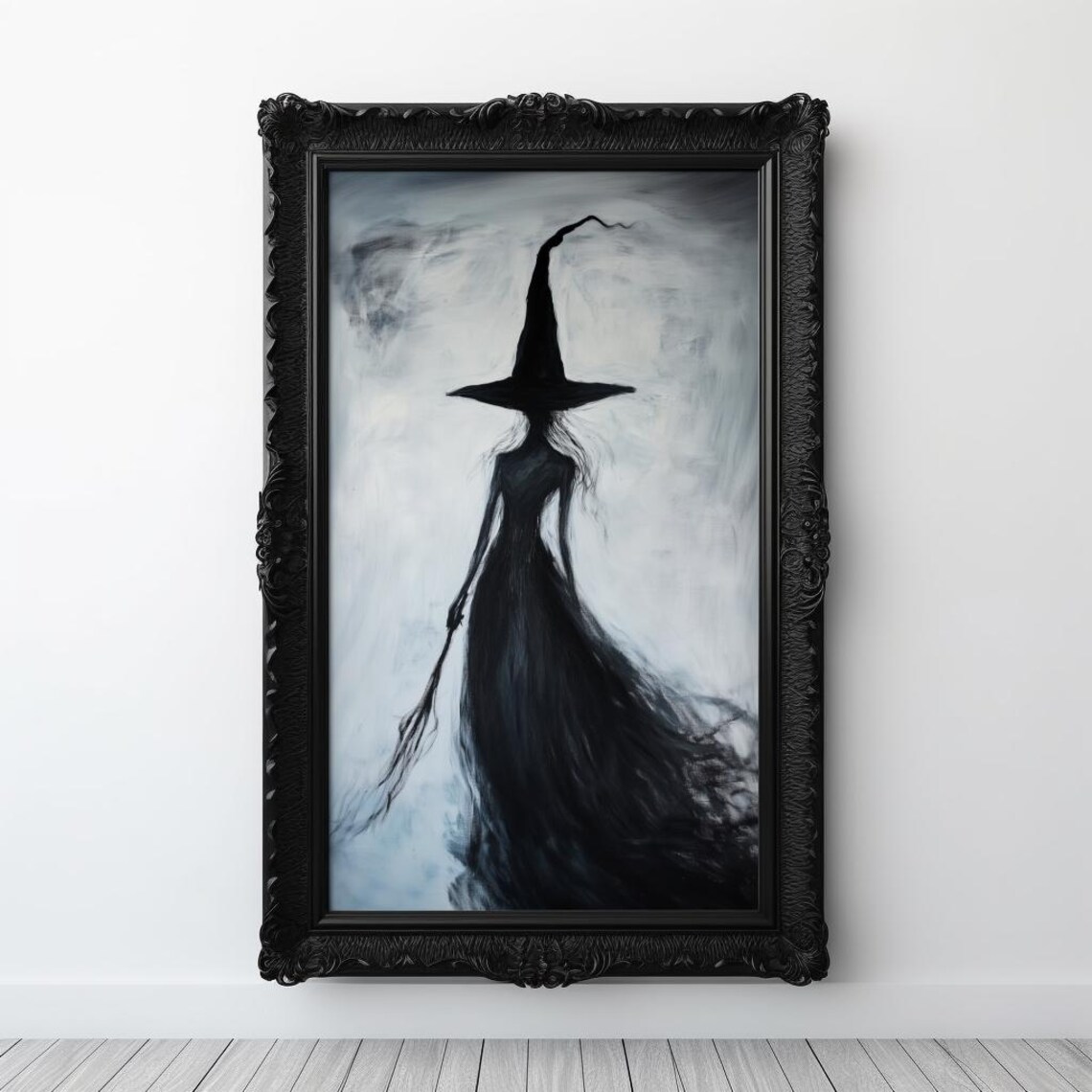 Smoky Black Witch Silhouette with Broom Dark Academia Poster