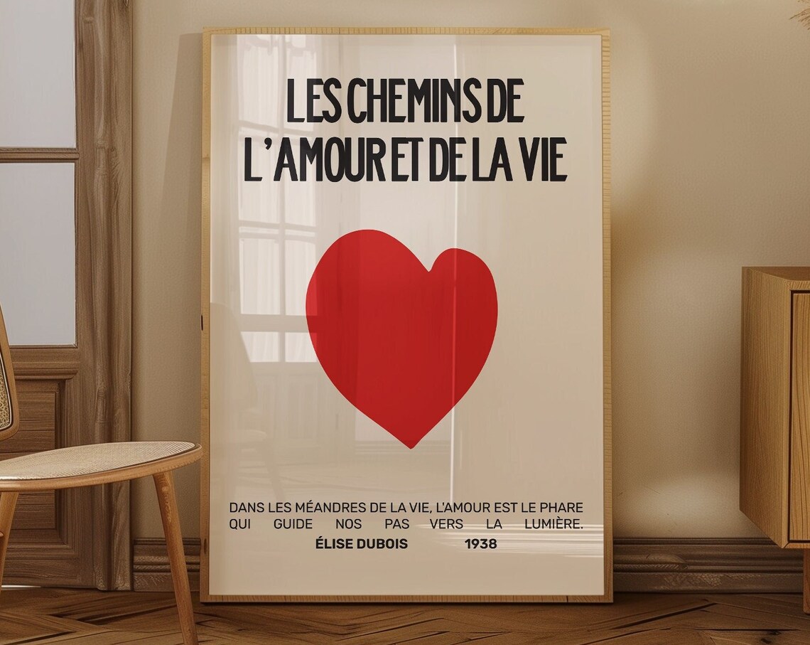 Les Chemins de l'Amour French Red Heart 1938 Exhibition Poster - Image 3