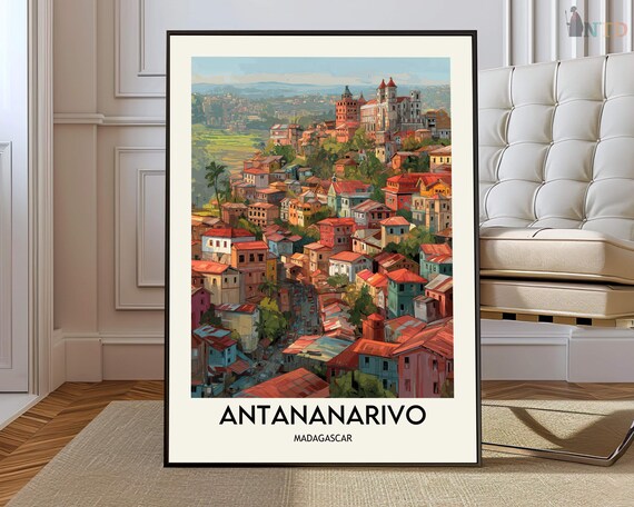 Antananarivo Madagascar Colorful Cityscape Vintage Travel Wall Art