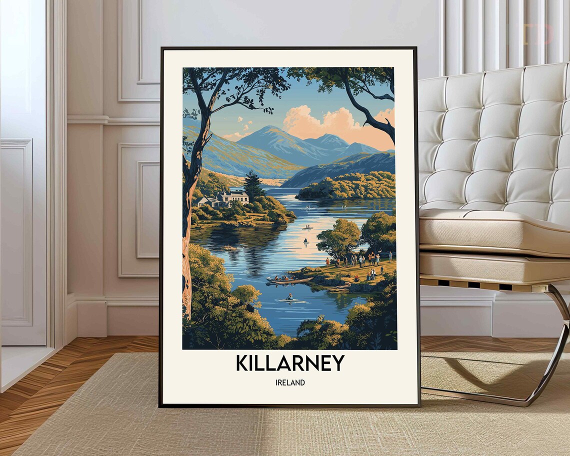 Killarney Ireland Lakes and Mountains Retro Travel Art Poster
