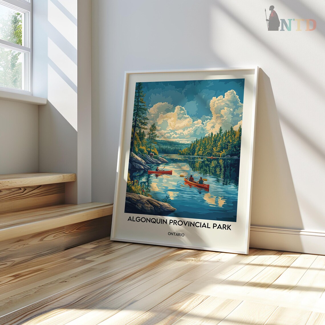 Red Canoes on a Mirror Lake Algonquin Provincial Park Travel Poster - Image 3