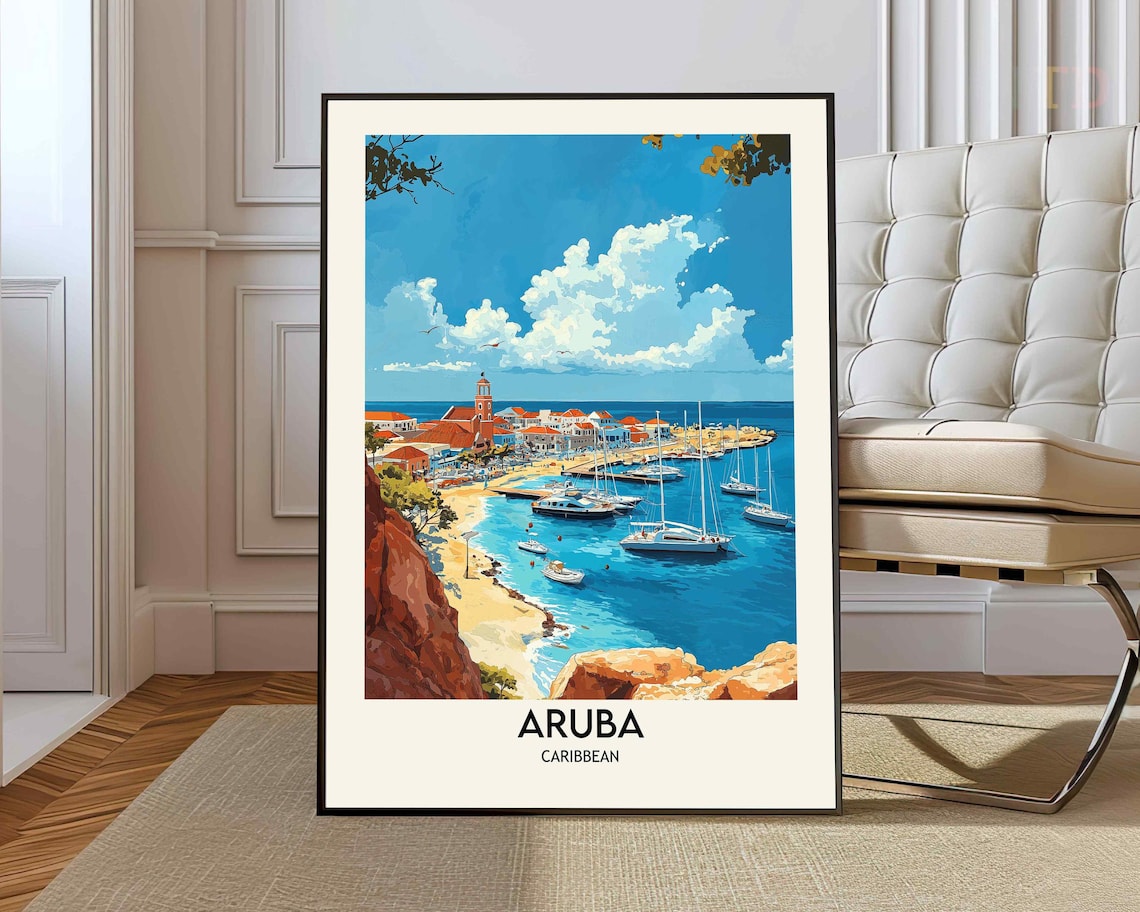 Aruba Print Photo Poster Travel Wall Art Map Photography Dcor Caribbean