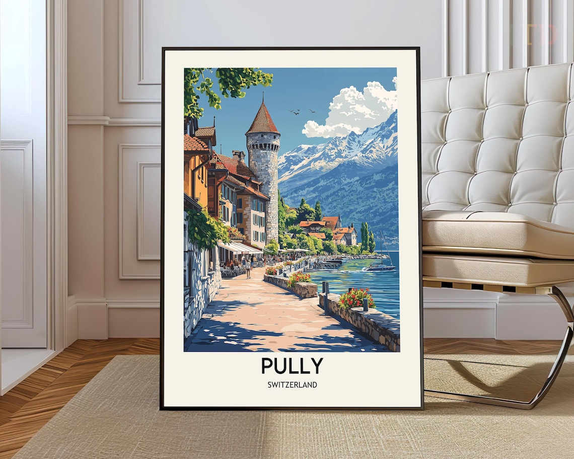 Pully Switzerland Lake Geneva Lakeside Promenade Travel Poster