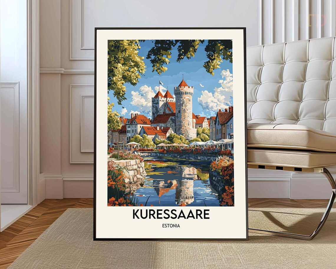 Kuressaare Estonia Castle Waterfront Vintage Style Travel Poster