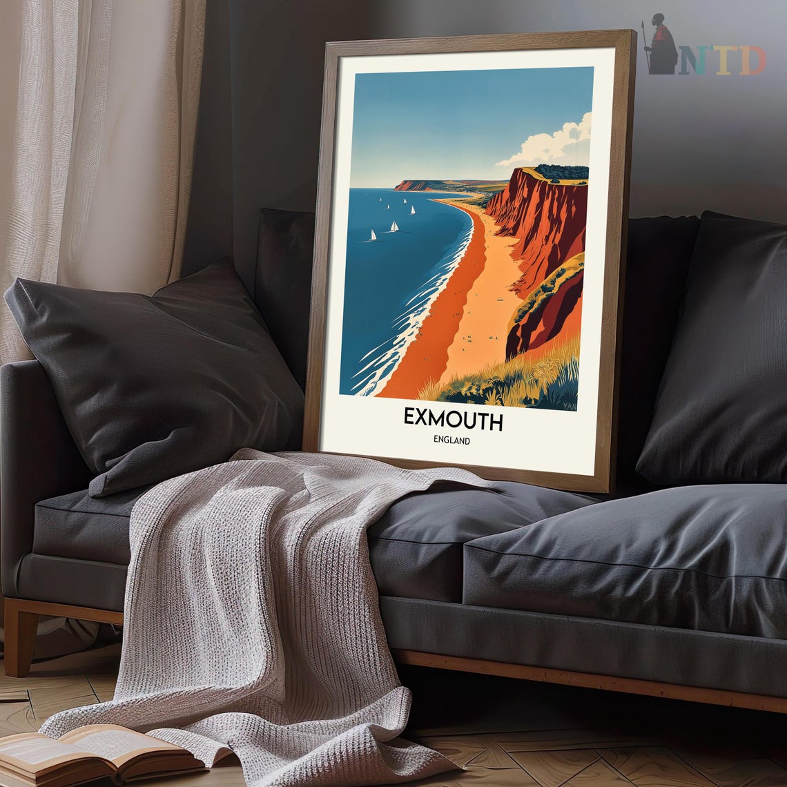Exmouth Red Cliffs Above a Curving Golden Beach and Blue Sea Poster - Image 3